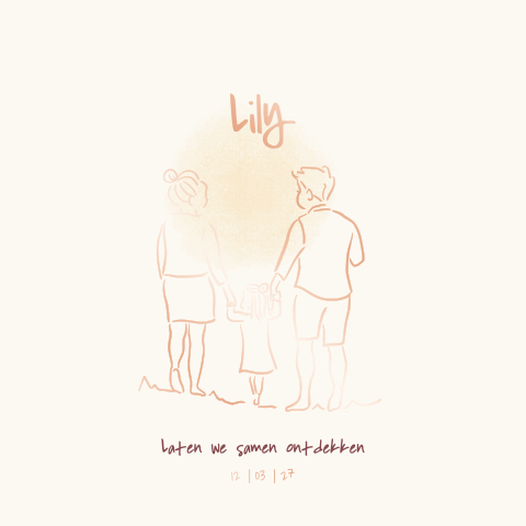 geboortekaartje gezin meisje lijntekening