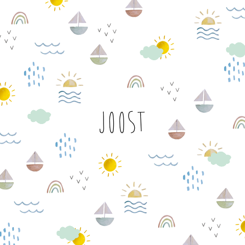 jongens geboortekaartje met zeilboten, zee, zon en wolken