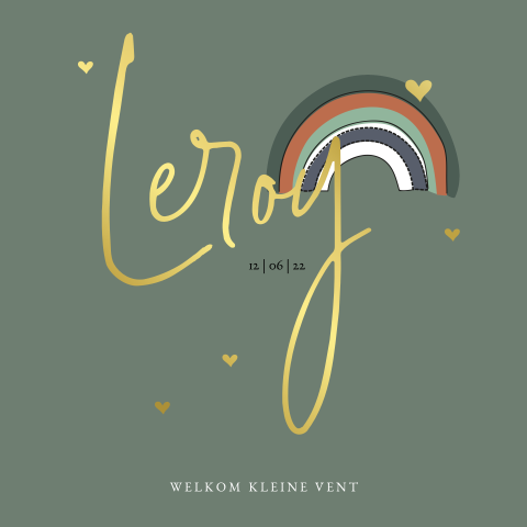 Goudfolie jongenskaartje met regenboog en hartjes