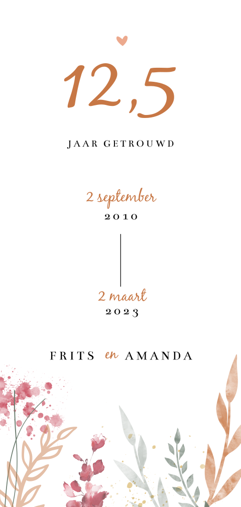 Hippe uitnodiging 12,5 jaar getrouwd met aquarel bloemen