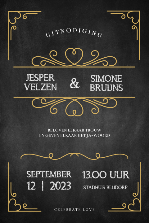 Retro trouwkaart typografisch met krijtbord