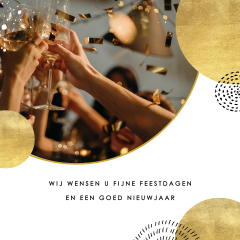 Zakelijke kerstkaart met foto en goudkleurige cirkels