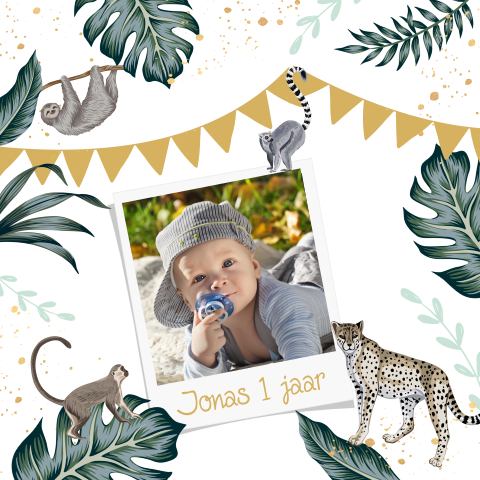 Jungle uitnodiging kinderfeestje met foto