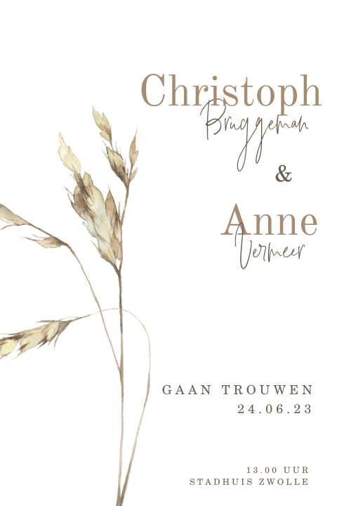 Cleane trouwkaart met droog takje