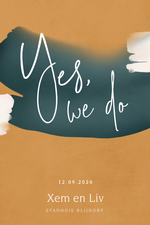 Yes we do trouwkaart met aquarel vegen