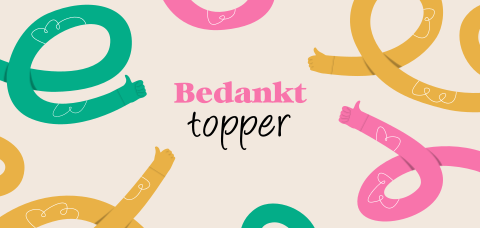 Kleurrijke zakelijke bedankkaart met bedankt topper en duimpjes