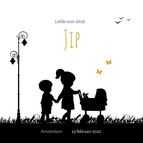 Silhouet unisex kaartje voor derde kindje
