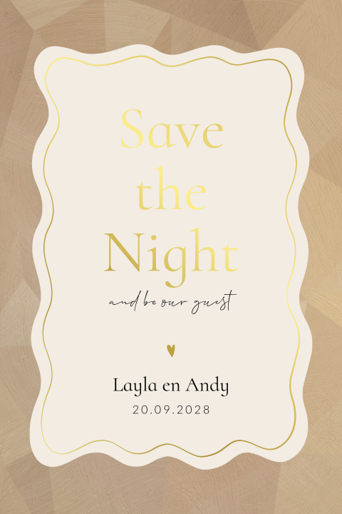Geometrische Save the night trouwkaart met goudlook