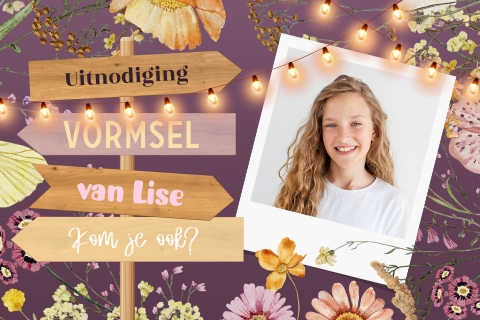 Wegwijzer uitnodiging vormsel met eigen foto