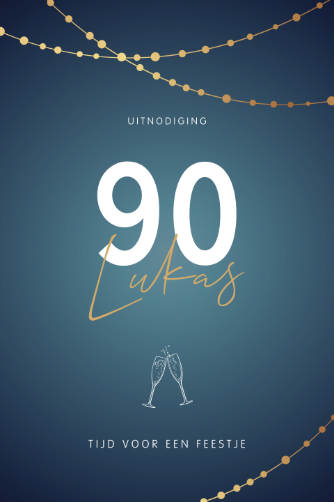 Verjaardag uitnodiging 90 jaar met slingers en champagne