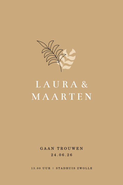 Hippe trouwkaart met mooie takjes