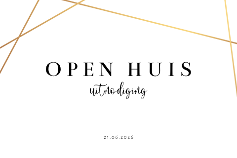 Stijlvolle zakelijke uitnodiging voor een open huis met gouden strepen