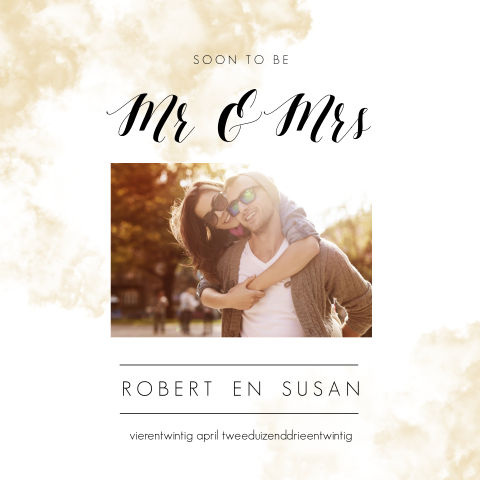 Hippe aquarel trouwkaart met foto