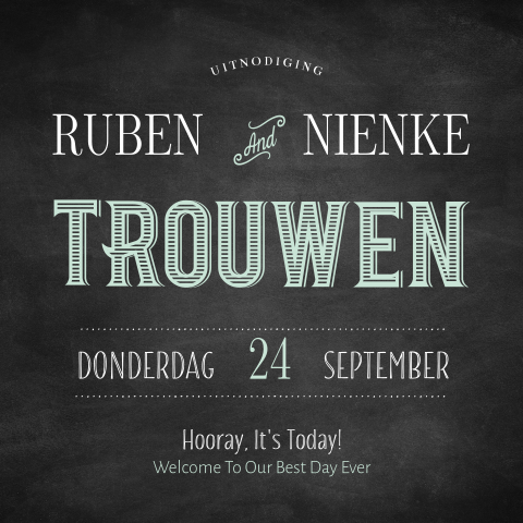 Typografische retro trouwkaart op krijtbord