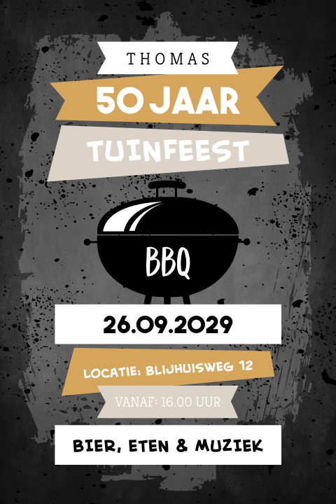 Tuinfeest uitnodiging 50 jaar met barbecue