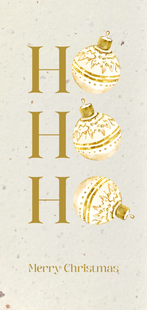 Duurzame Ho Ho Ho kerstkaart met kerstballen