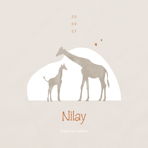 Geboortekaartje unisex met silhouet en neutrale kleuren giraffe design