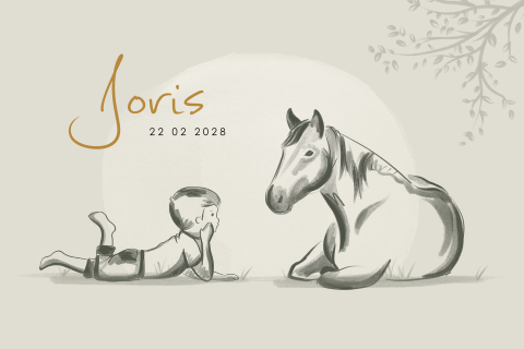 Schets geboortekaartje jongen met paard