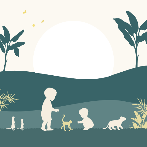 Safari silhouet geboortekaartje met uitsnede voor een broertje 