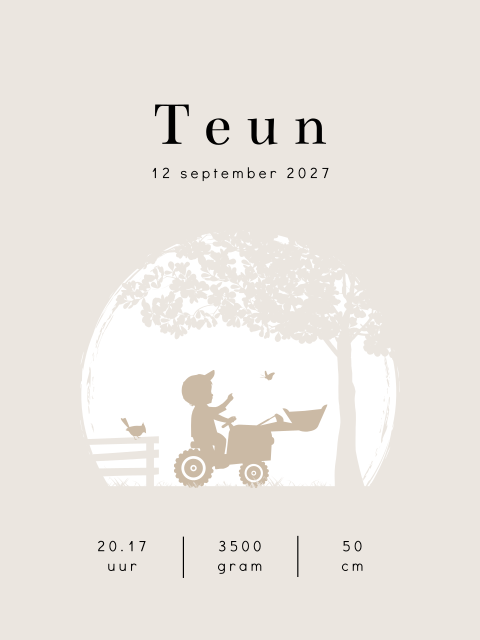 Canvasposter silhouet jongen op trekker