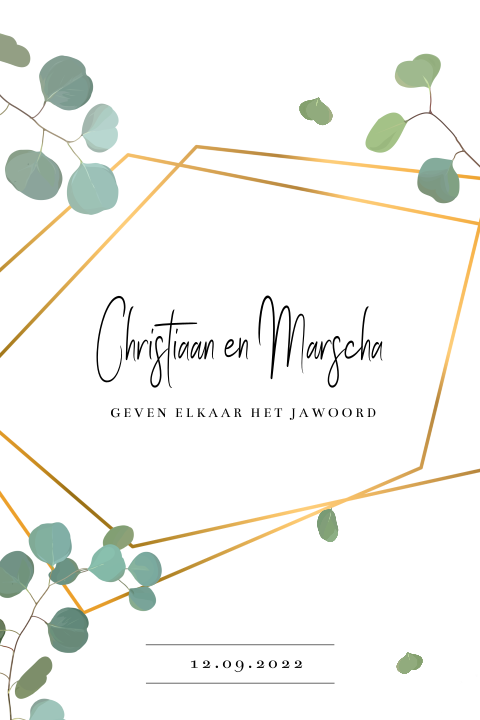 Trouwkaart Elegant Eucalyptus met gouden kader