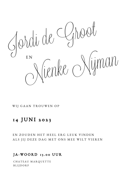 Cleane trouwkaart zwart wit