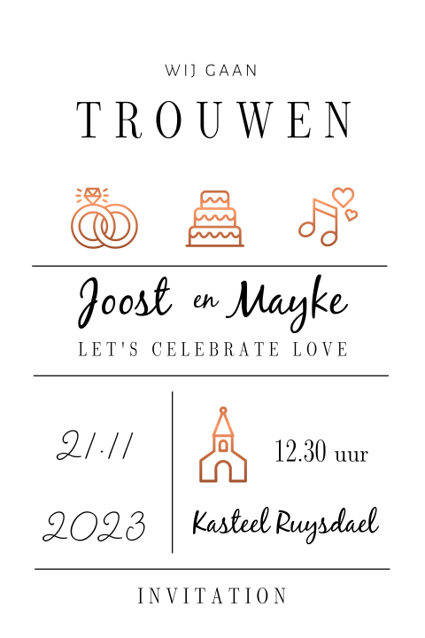 Typografische trouwkaart Celebration Symbols met feestelijke symbolen