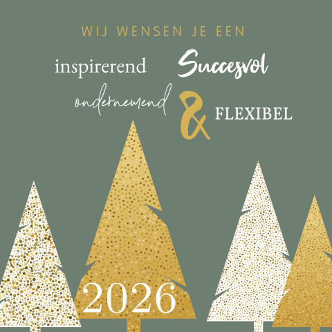 zakelijke kerstkaart met kerstbomen en inspirerende tekst