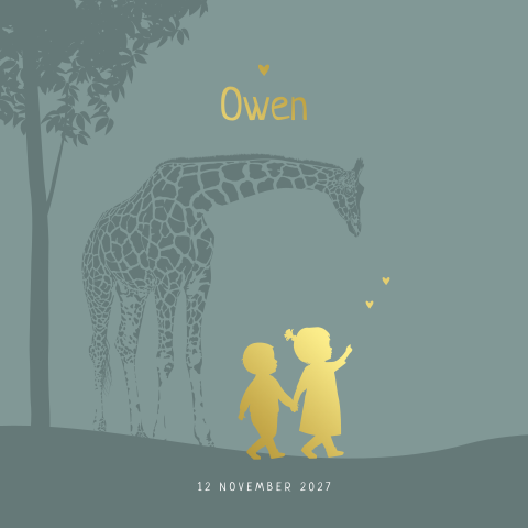 Luxe silhouet geboortekaartje voor een broertje met giraffe