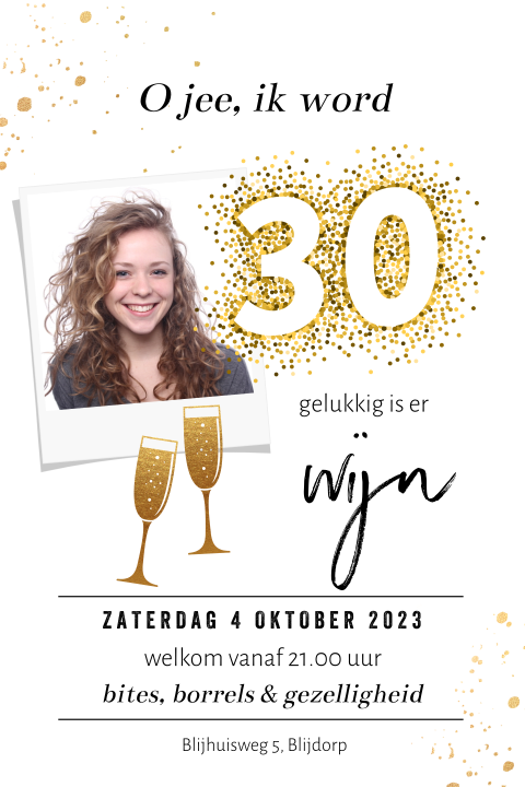Foto en wijn uitnodiging voor verjaardag 30 jaar