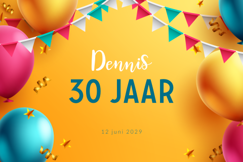 Feestelijke verjaardag uitnodiging met slingers, ballonnen en confetti