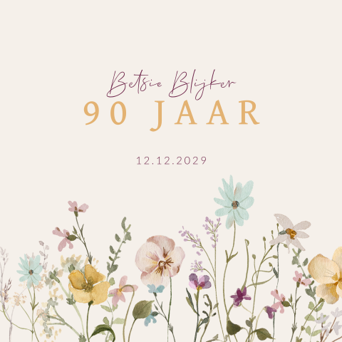 90 jaar verjaardag uitnodiging met aquarel bloemen