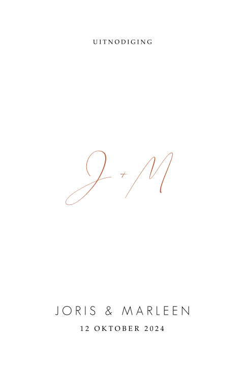 trouwkaart in minimalistische stijl met initialen