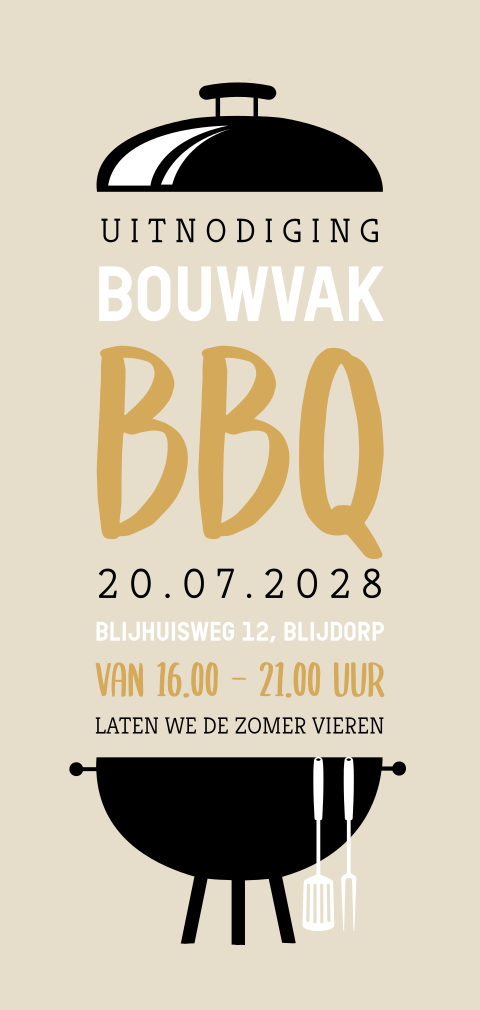 Zakelijke uitnodiging bouwvak barbecue met bbq en tekst