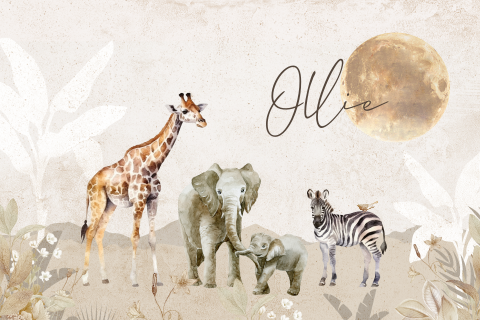 Jungle dieren geboortekaartje unisex met maan en bladeren