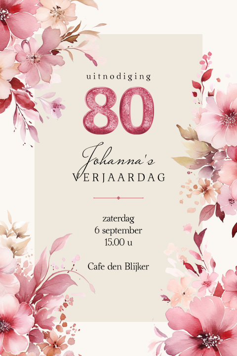 Verjaardagsuitnodiging 80 jaar met vrolijke bloemen