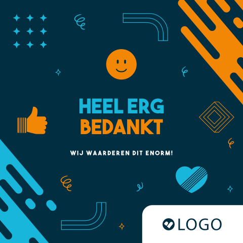 Zakelijke bedank wenskaart met smiley, duim en confetti