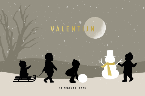 Luxe vierde kindje geboortekaartje winter met silhouetten en sneeuw