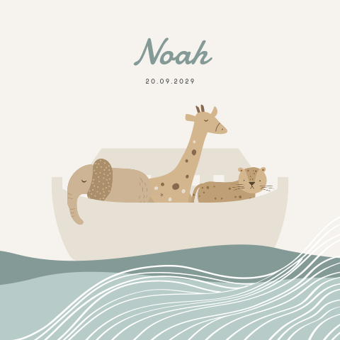 Trendy christelijk geboortekaartje ark van Noach