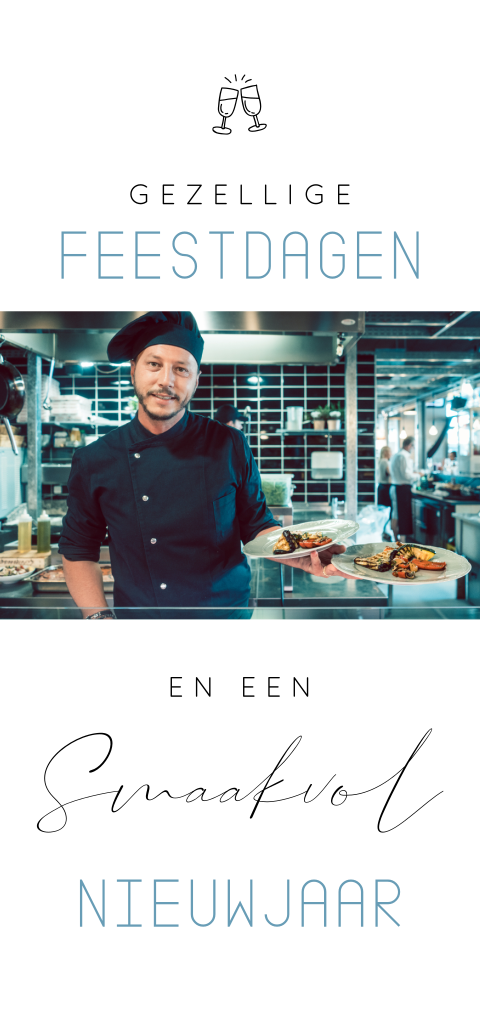 Zakelijke kerstkaart voor de horeca met foto en smaakvol nieuwjaar