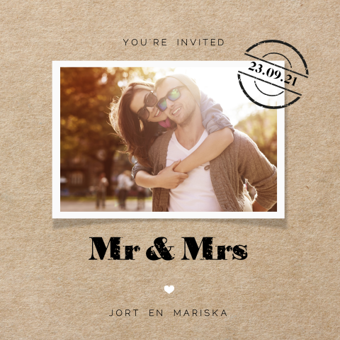Foto trouwkaart mr & mrs op karton look