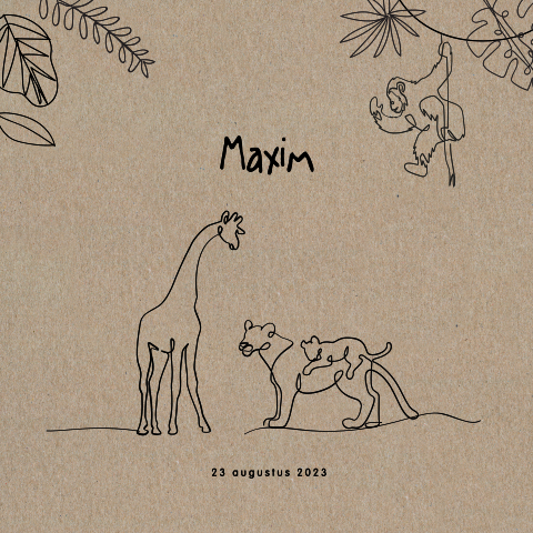 Unisex jungle kaartje écht kraft met one line drawing