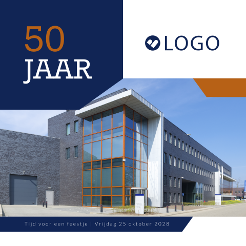 Jubileum uitnodiging zakelijk met vlakverdeling, foto en logo