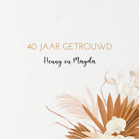Duurzame 40 jaar getrouwd uitnodiging met droogbloemen