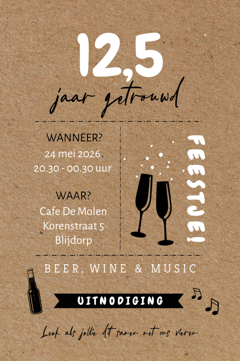Feestelijke jubileumkaart 12,5 jaar getrouwd met kartonlook