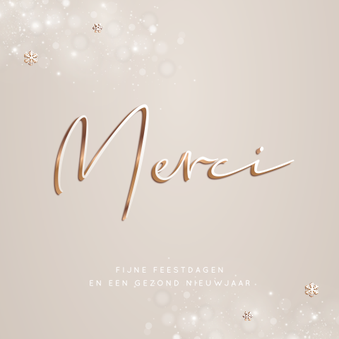Zakelijke kerstkaart met merci in koperkleur