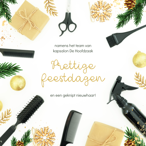 Zakelijke kerstkaart met schaar borstel en kam