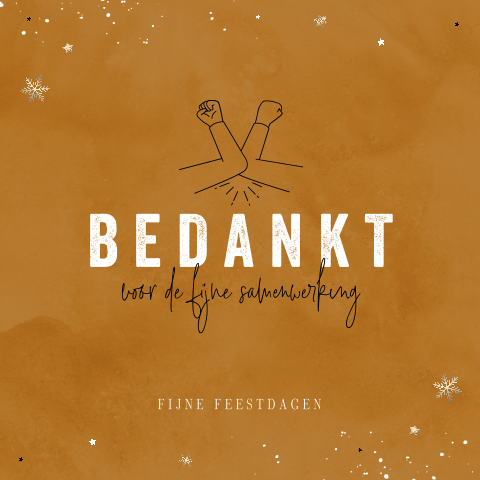 Zakelijke kerstkaart met "bedankt" en ellebooggroet
