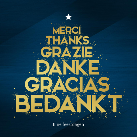 Zakelijke kerstkaart met Bedankt in meerdere talen