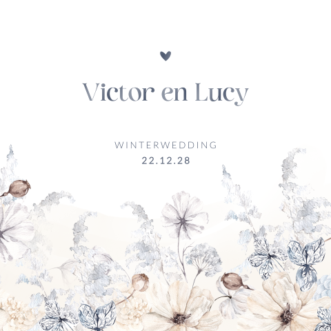 Stijlvolle winter trouwkaart met bloemen en hoogglans